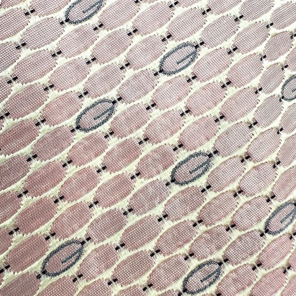 Gucci 100% Silk Tie Pink Pointed With Monogram G Made In Italy Oval Pattern - Picture 3 of 10